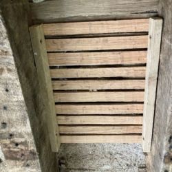 To repair the hole in the floor a lath frame was made, placed beneath the void and screwed to the joists either side.