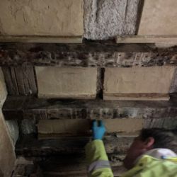 These lath frames were then plastered with a stiff plaster to provide support for the mortar floor above.
